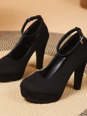 Suede Platform Ankle Strap Heels