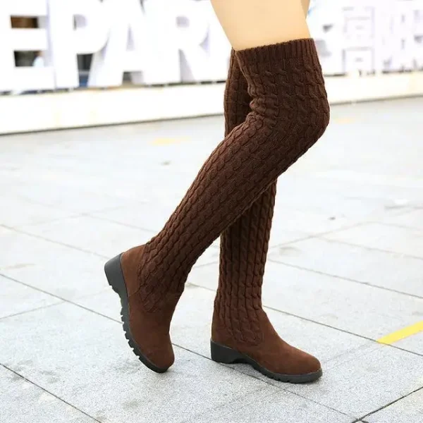 Knitted Wool Wedge Over-Knee Boots - Image 6