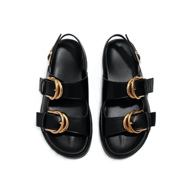 Metal Buckle Slides Soft PU Sandals - Image 6