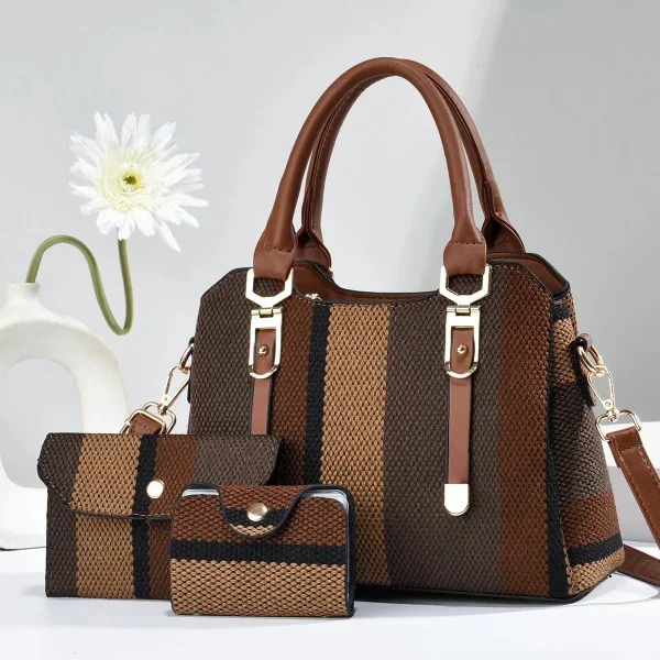 3-Piece Striped Handbag Set - Image 3