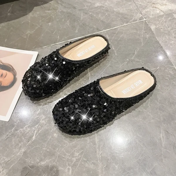 Silver Glitter Flat Slippers - Image 6