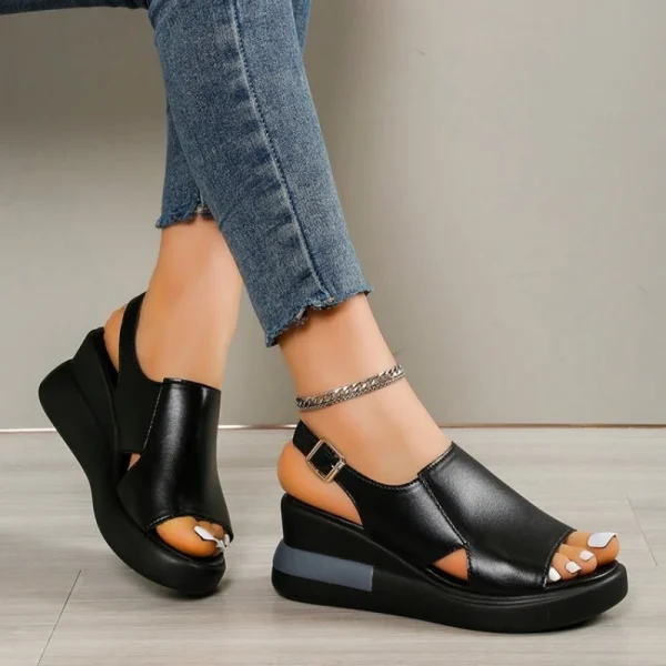 Plus Size Wedge Heel Buckle Slippers - Image 4