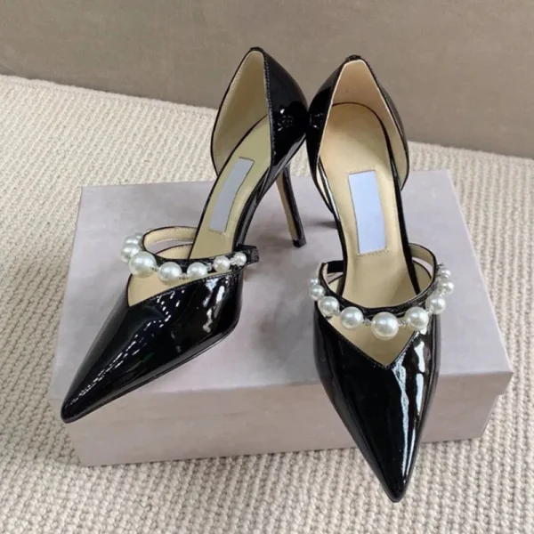 Pearl Rhinestone Pumps Elegant Pointed Heels - Image 2