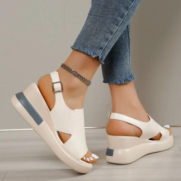 Plus Size Wedge Heel Buckle Slippers - Image 3