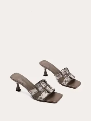 Printed High Heel Leather Sandals