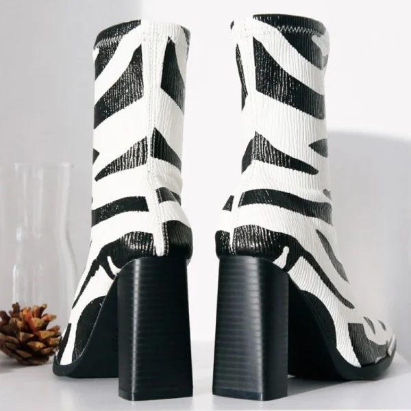 Zebra Stripe Ankle Boots High Heels - Image 5