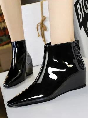 Patent Leather Pointed Ankle Boots