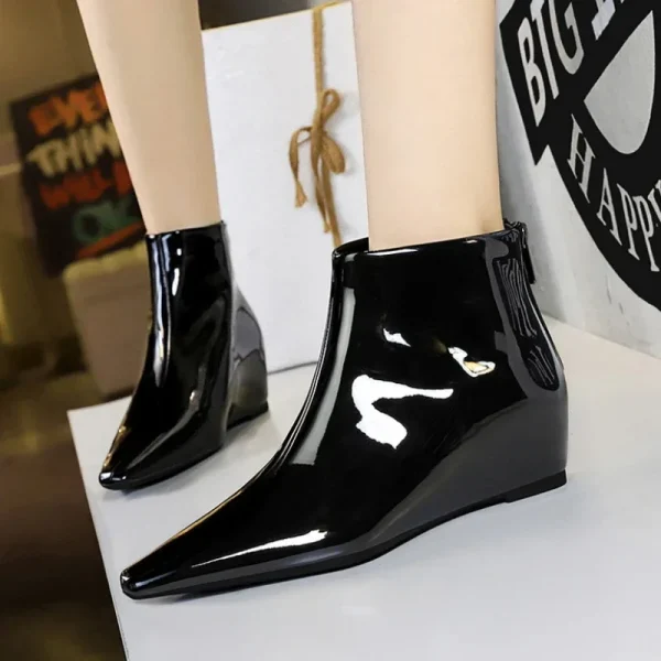 Patent Leather Pointed Ankle Boots