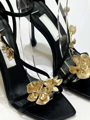 Silk Floral Gold Heels