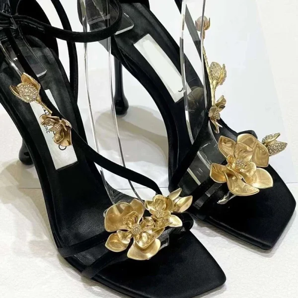 Silk Floral Gold Heels