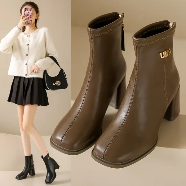 Square Heel Back-Zip Ankle Boots - Image 3