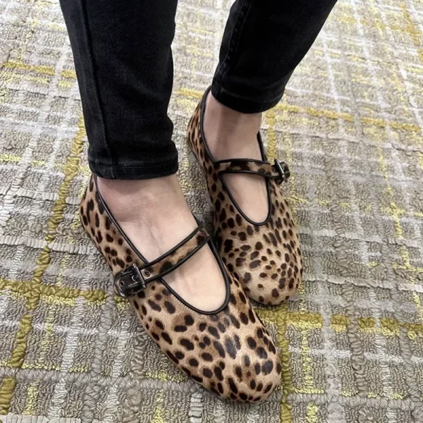 Leopard Suede Buckle Mary Jane Flats - Image 3