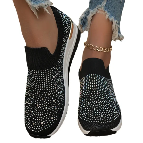 Orange Rhinestone Slip-On Wedge Sneakers - Image 2