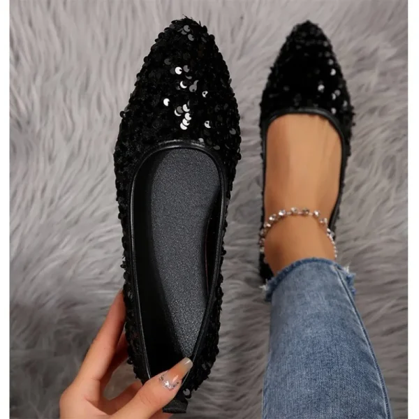 Glitter Crystal Pointed-Toe Ballet Flats - Image 6