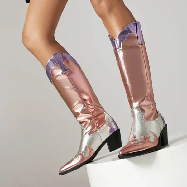 2025 Pointed Toe PU Leather Cowgirl Boots - Image 6