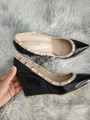 Patent Leather Rivet Wedge Heels