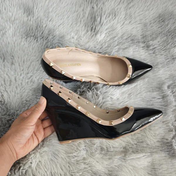 Patent Leather Rivet Wedge Heels