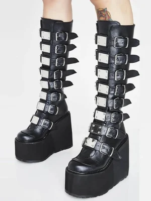 Metal Buckle Thick-Soled Long Boots