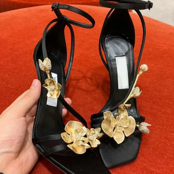 Silk Floral Gold Heels - Image 2