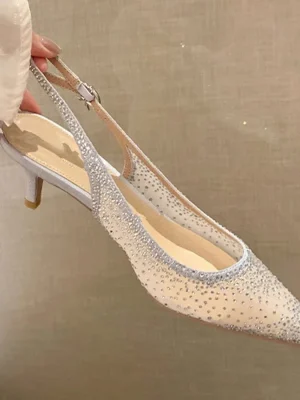 Mesh Rhinestone Pumps Pointed Toe Heels