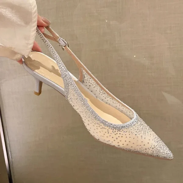 Mesh Rhinestone Pumps Pointed Toe Heels