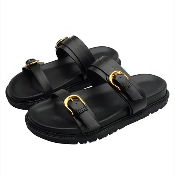 Leather Buckle Platform Slides - Image 2