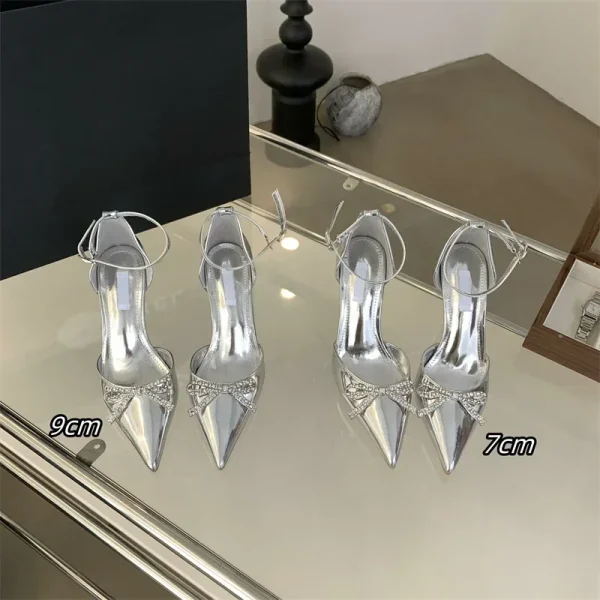 Rhinestone Bow Slingbacks Heels - Image 4