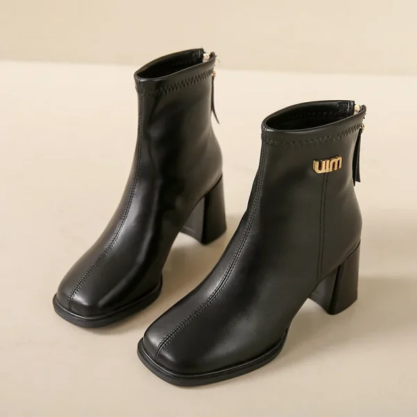 Square Heel Back-Zip Ankle Boots - Image 5