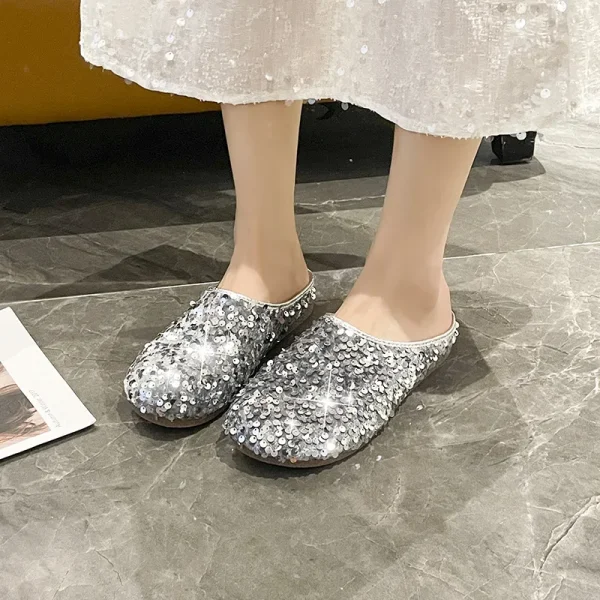 Silver Glitter Flat Slippers - Image 3