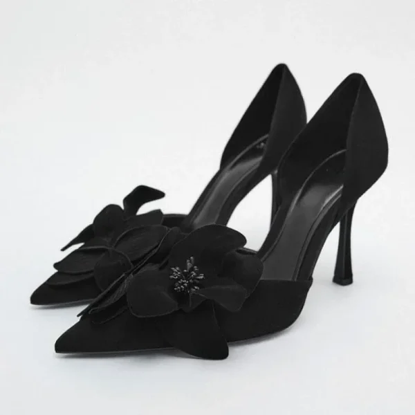 Flower Pointed Heels Elegant Rose Pumps - Image 2