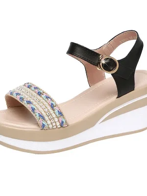 Rhinestone Platform Wedge Sandals