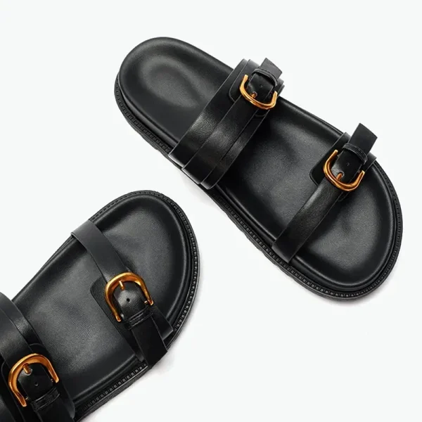 Leather Buckle Platform Slides - Image 3