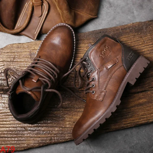 Leather High-Top Ankle Boots for Men - Image 2