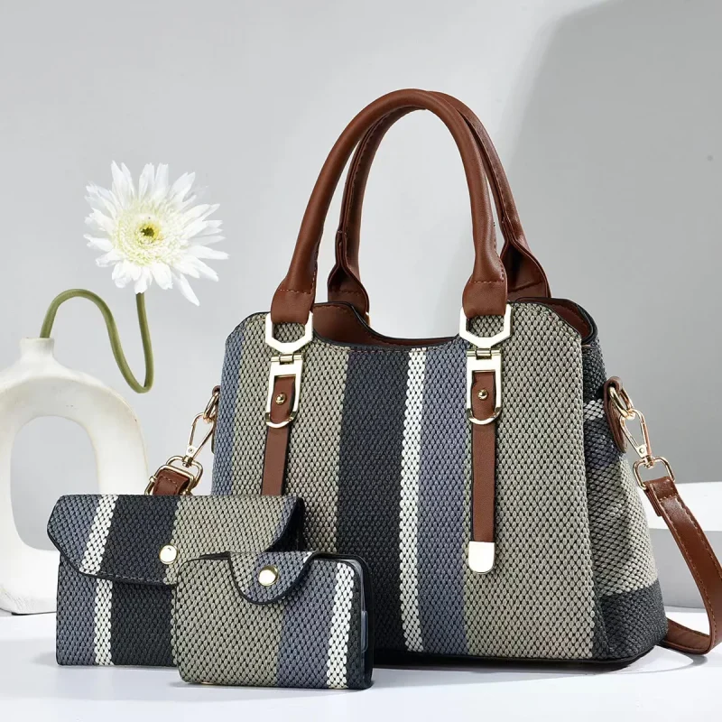 3-Piece Striped Handbag Set - Image 5