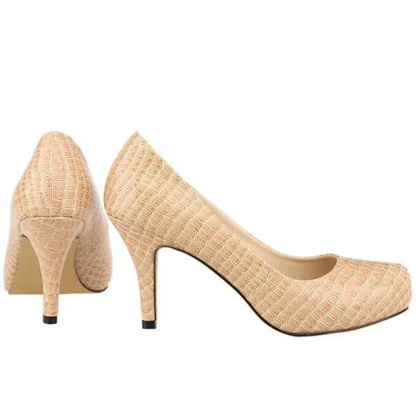 Crocodile Pattern Leather Slip-On High-Heel Pumps - Image 4