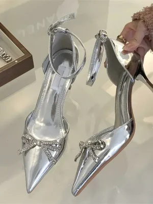 Rhinestone Bow Slingbacks Heels