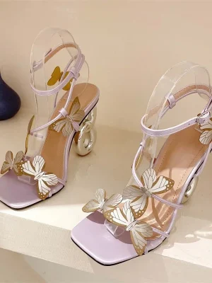 Butterfly Peep Toe Sandals Purple Heels