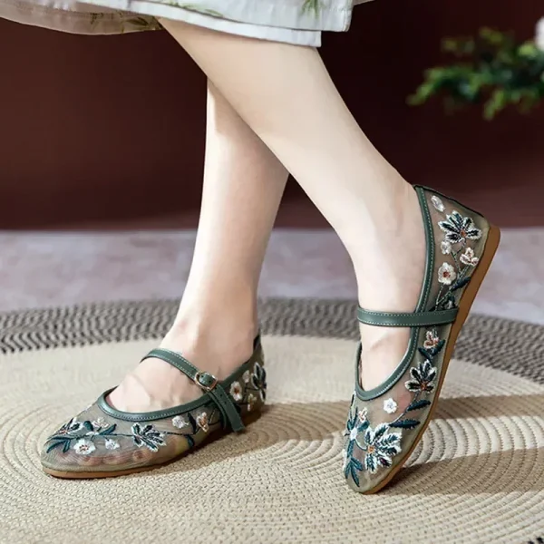 Green Floral Mesh Ballet Flats - Image 6