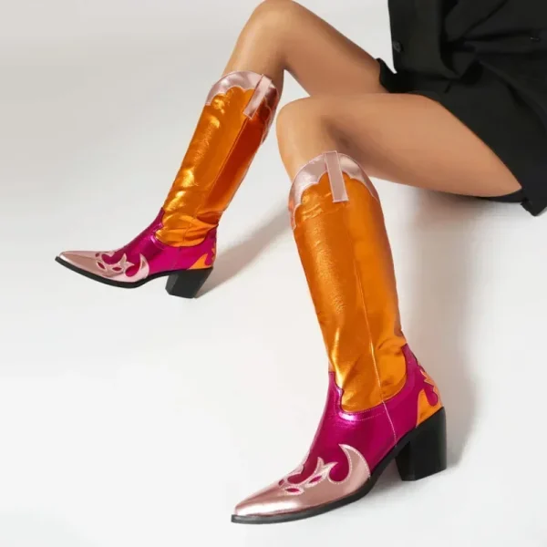 2025 Pointed Toe PU Leather Cowgirl Boots