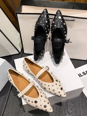 Luxury Mary Jane Shoes Retro Flat Rivet