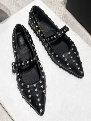 Rhinestone Rivet Mary Jane Pointed Flats