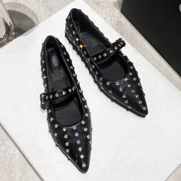 Rhinestone Rivet Mary Jane Pointed Flats