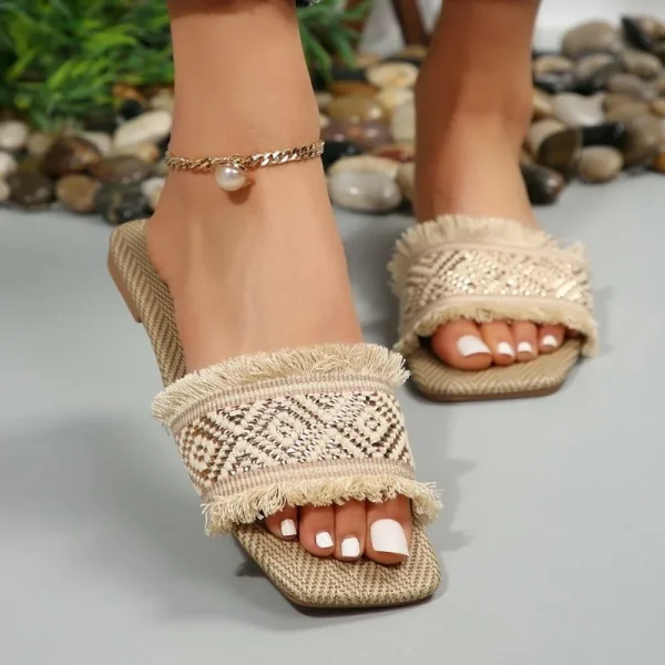 Straw Woven Espadrille Slippers - Image 3