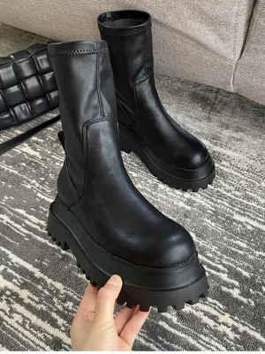 Chunky Platform Knee High Boots Zipper