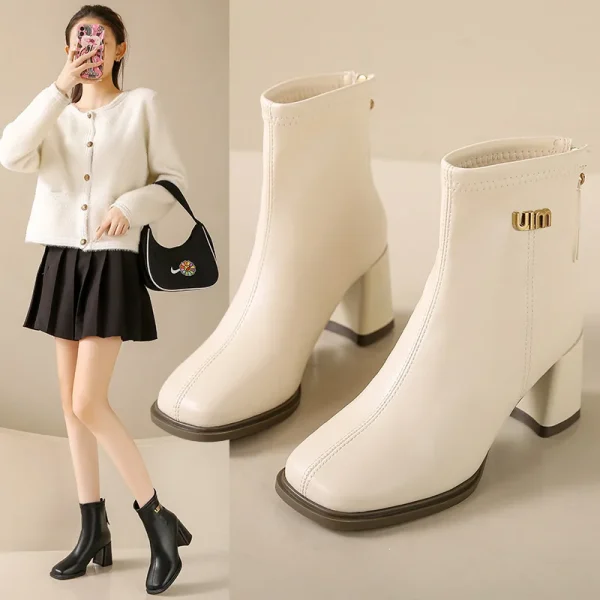 Square Heel Back-Zip Ankle Boots - Image 4