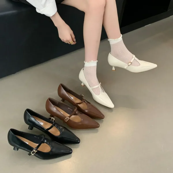 Retro Mary Jane Pumps Pointed Toe Elegance - Image 6