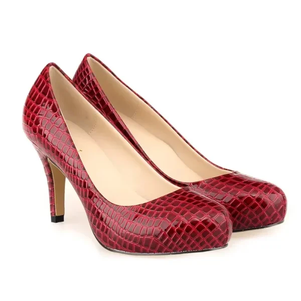 Crocodile Pattern Leather Slip-On High-Heel Pumps