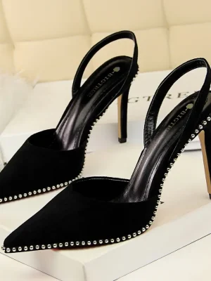 Metal Beads Suede Heels