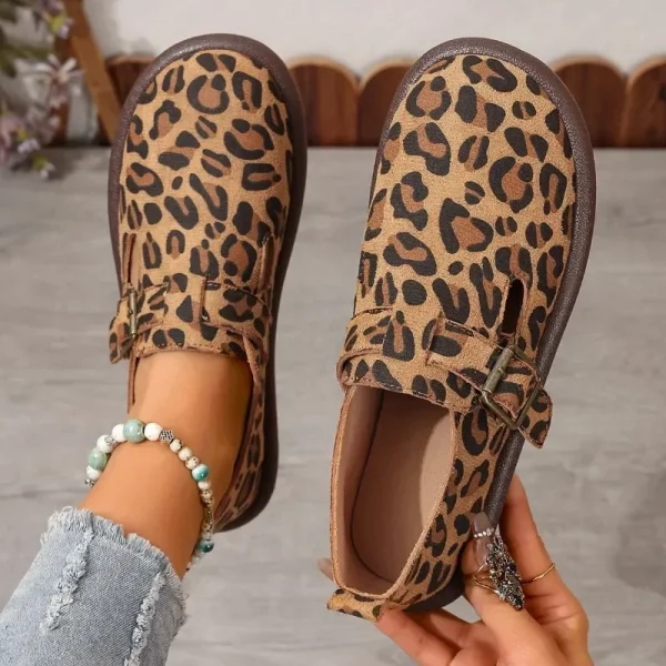 Leopard Print Genuine Leather T-Strap Flats - Image 5