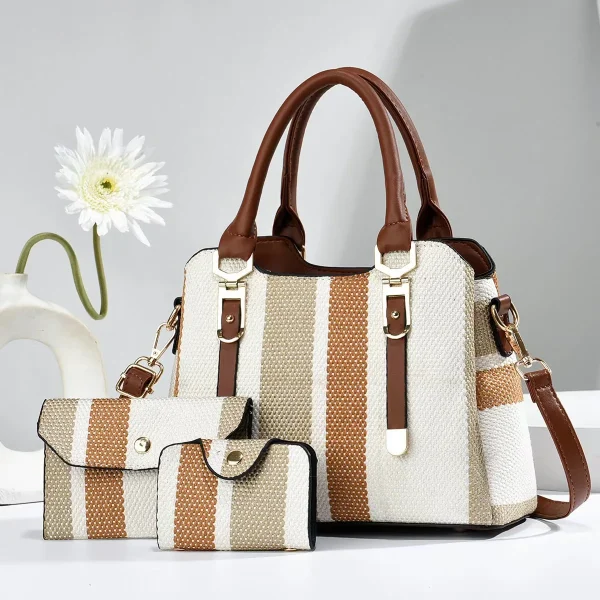 3-Piece Striped Handbag Set - Image 2